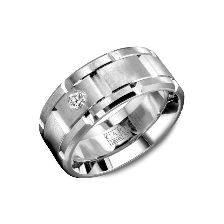 18k White Gold 9MM Comfort Fit Diamond Band Sz 10 (.10ct Carlex)