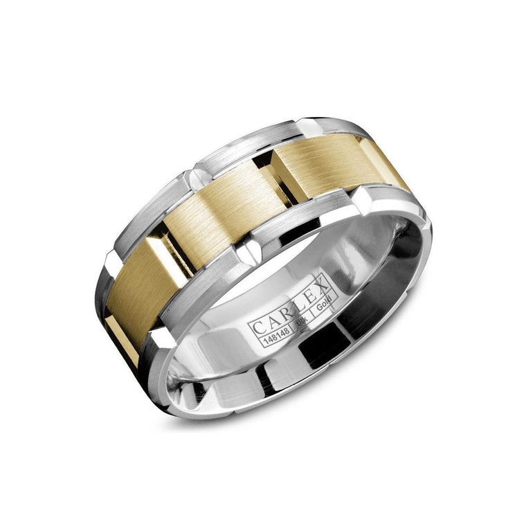 18k Yellow & White Gold 9mm Comfort fit Band Sz 10 (Carlex)