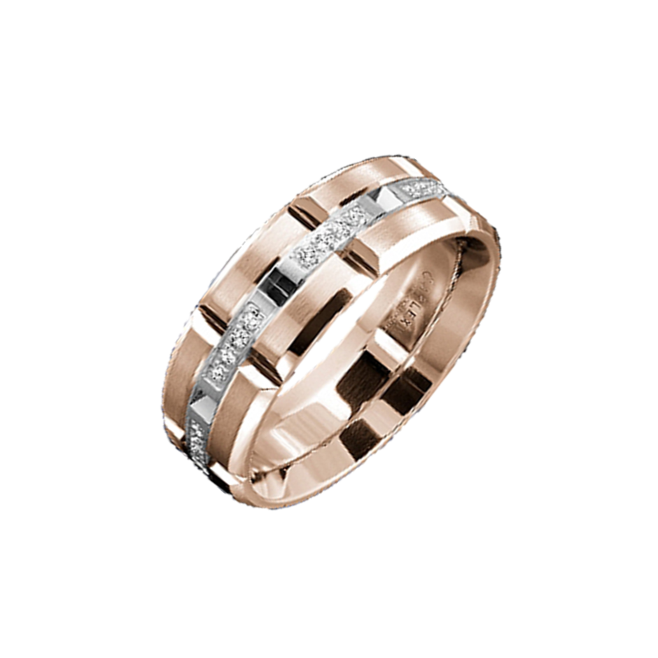 18k Rose & White Gold 7.5MM Diamond Band Sz 6 (.16ct Carlex)