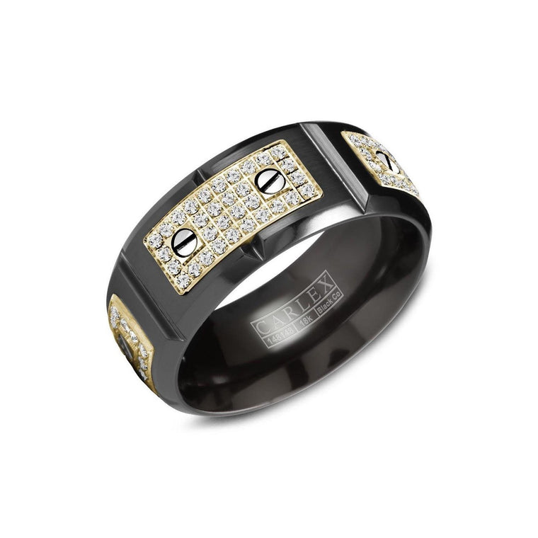 18k Yellow Gold & Black Cobalt 9.5MM Diamond Band Size 10 (.80ct Carlex)