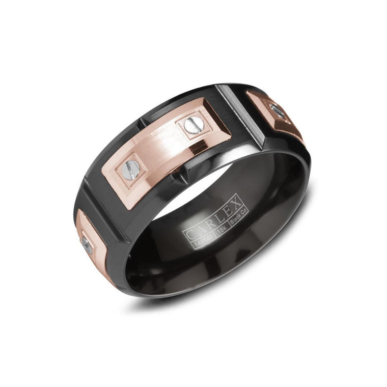 18k Rose Gold & Black Cobalt 9.5MM Band Sz 10 (Carlex)