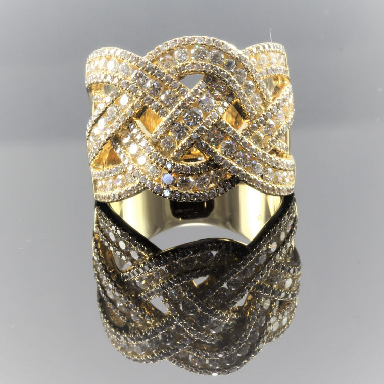 14k Yellow Gold Diamond Woven Wide Band (1.96ct)