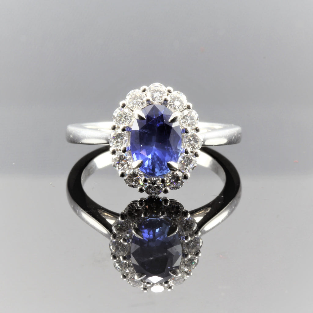 14k White Gold Oval Sapphire (1.58ct) With Diamond (.83ct) Rng