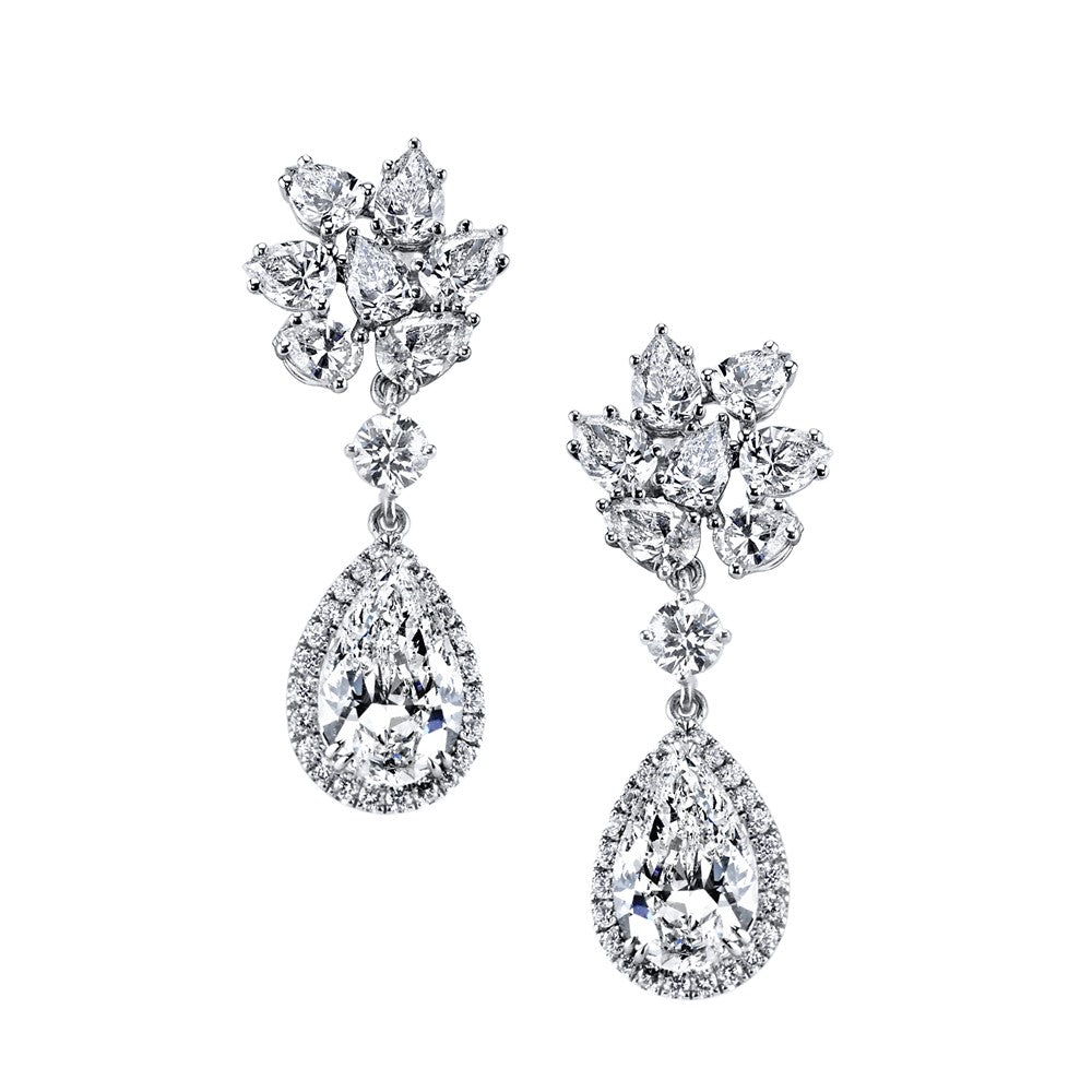Round & Pear Shape Diamond Cluster With Pear Shape Diamond (6.01ct) Drop Platinum Earrings