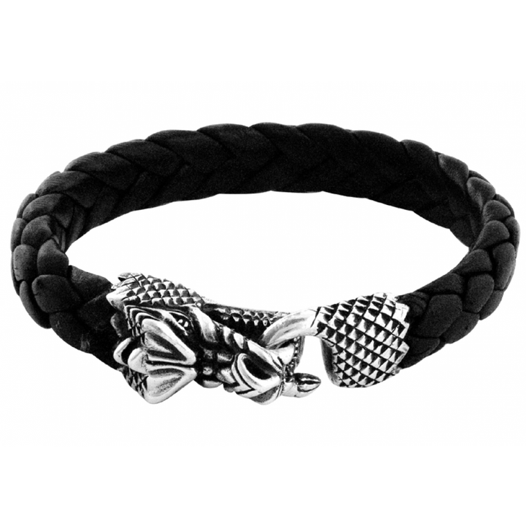 KIN01010 - LEATHER BRACELET W/SILVER DRAGON