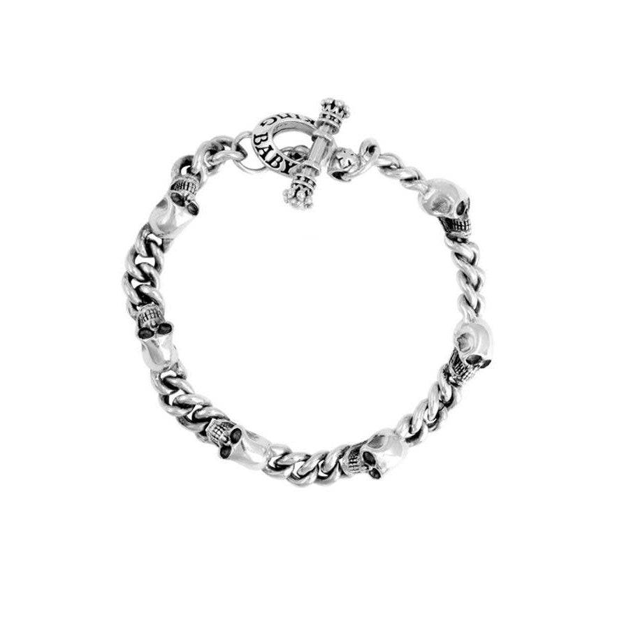 Sterling Silver Skull 2MM Chain Bracelet (King Baby)
