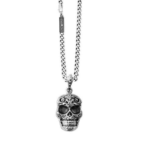 KIN01038 - CARVED BAROQUE SKULL PEND ON 24" CURB CHAIN