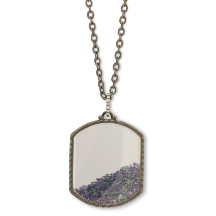 Sterling Silver Square Aqua, Green & Purple Diamonds Moving Stones Pendant Necklace (6.20ct)