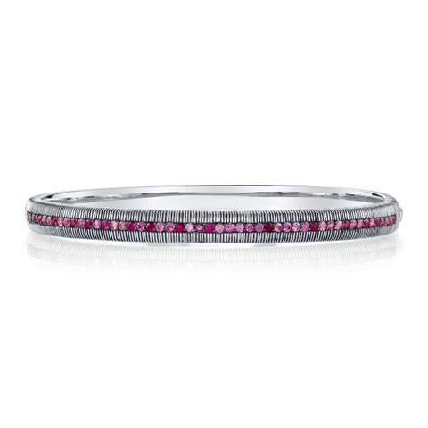 Sterling Silver With Graduated Pink Sapphire Bangle Bracelet