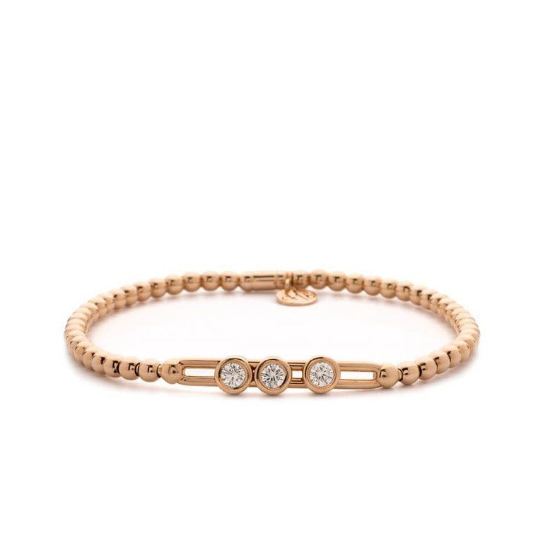 18k Rose Gold Diamond 3 Station Sliding Stretch Bracelet (.27ct G Vs)