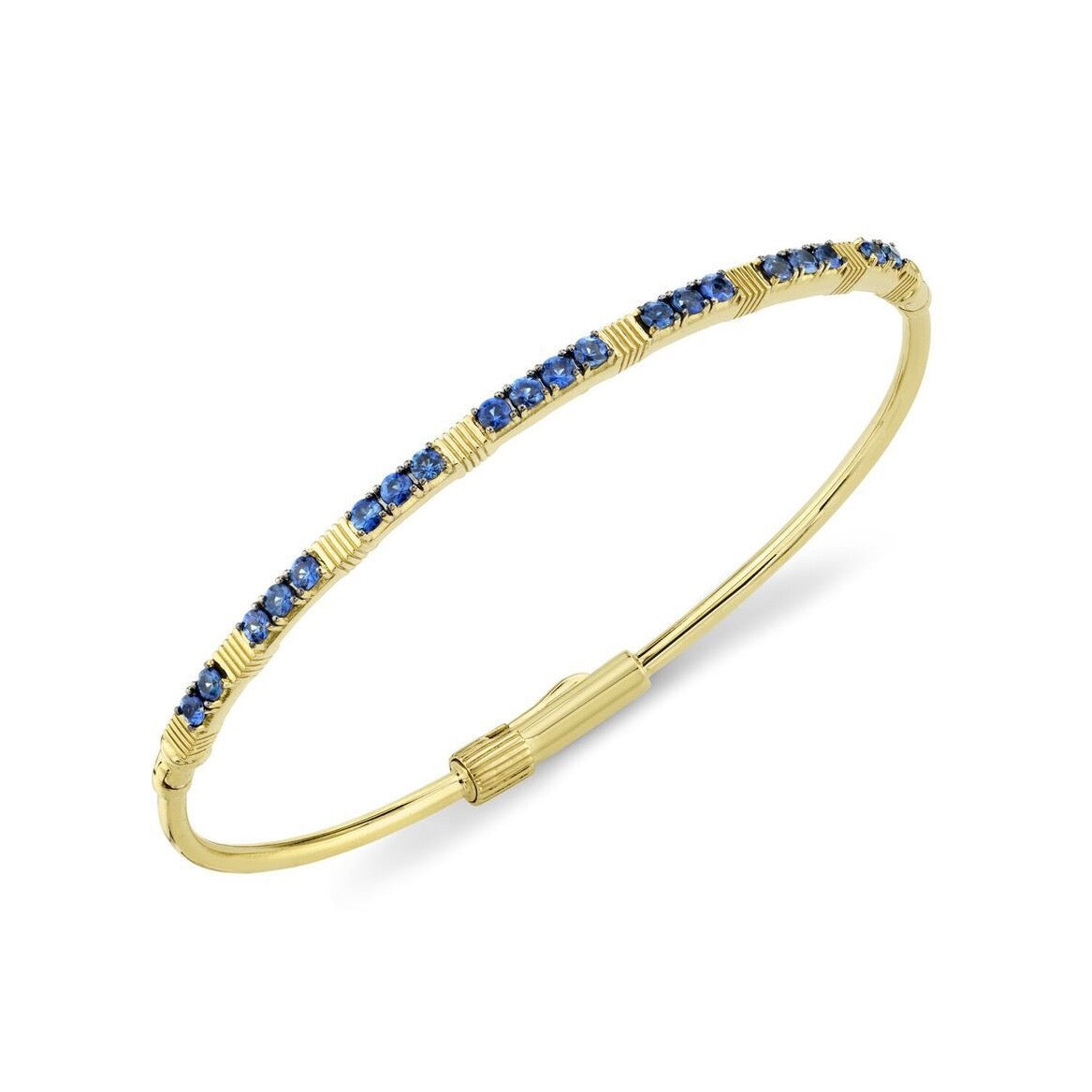 Gigi Ferranti 14k Yellow Gold Blue Sapphire Classic Hinged Cuff Bracelet