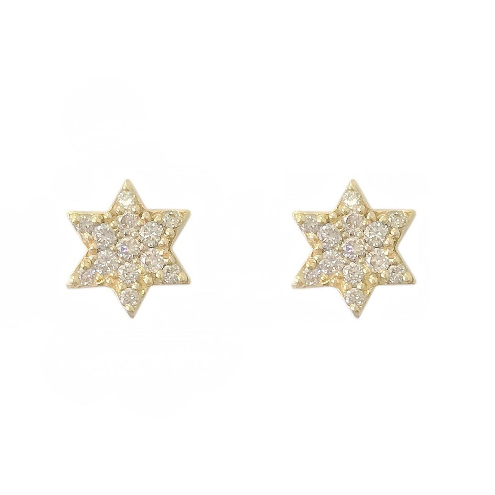 14k Yellow Gold Star Pave Diamond Stud Earrings